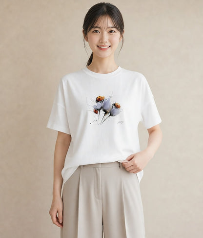 デザインTシャツ レディース てんとう虫 昆虫 虫 イラスト ニュアンス ビーチ デイリーウェア 白T YMAZO