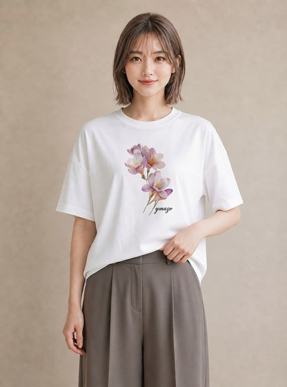 デザインTシャツ レディース パンジー 花 花柄 イラスト カジュアル デート 帰省 白T YMAZO