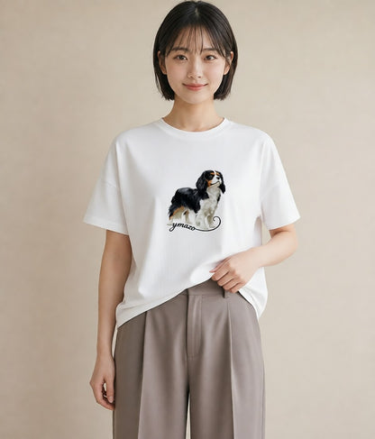 グラフィックTシャツ レディース キャバリア 犬 いぬ イラスト ガーリー 誕生日プレゼント 綿100 白T YMAZO