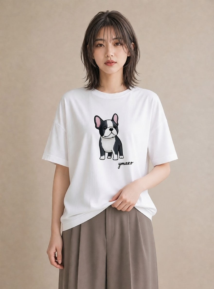 半袖Tシャツ レディース いぬ 犬 ワンコ イラスト カフェコーデ 部屋着 女性向けギフト 白T YMAZO