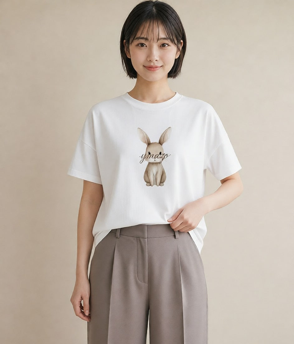 プリントTシャツ レディース ネザーランドドワーフ ペット 動物 イラスト モード ギフト 母の日 白T YMAZO