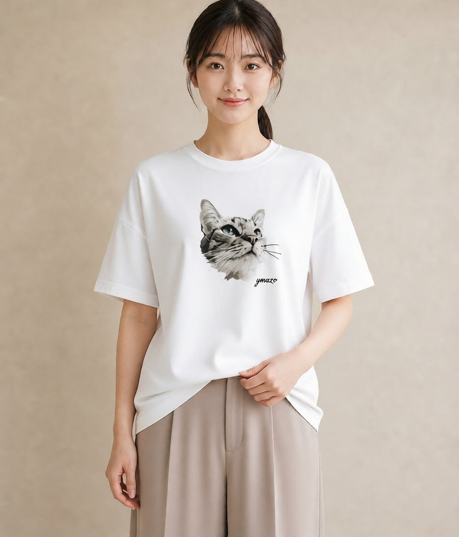 グラフィックTシャツ レディース 愛猫 猫 ねこ イラスト ガーリー おしゃれギフト 社会人 白T YMAZO