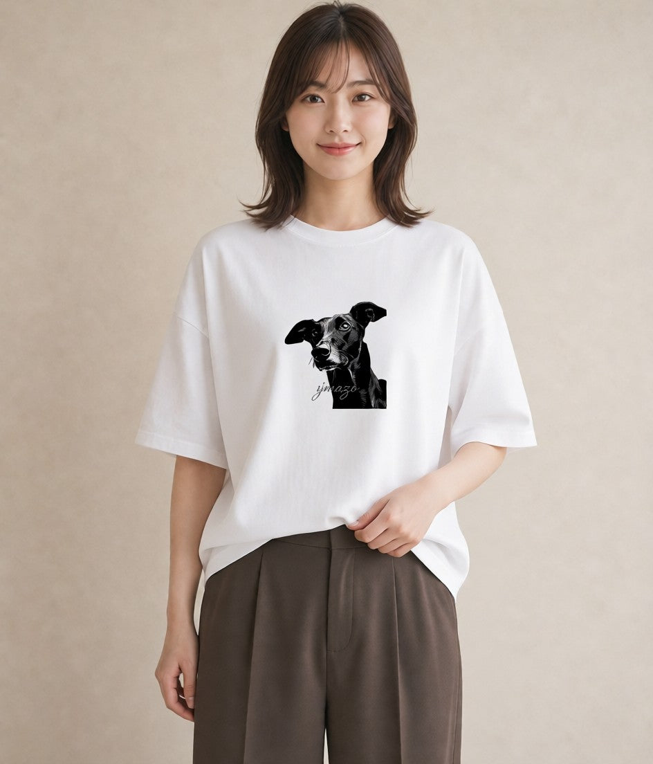 デザインTシャツ レディース イタリアングレーハウンド 犬 いぬ イラスト 個性的 カフェ服 クリスマス 白T YMAZO