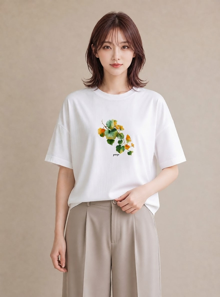 Tシャツ レディース あさがお 朝顔 花 花柄 イラスト ヴィンテージ風 旅行用 海 白T YMAZO