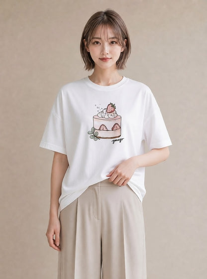 半袖Tシャツ レディース パフェ 食べ物 フード イラスト カフェコーデ クリスマス 旅行 白T YMAZO