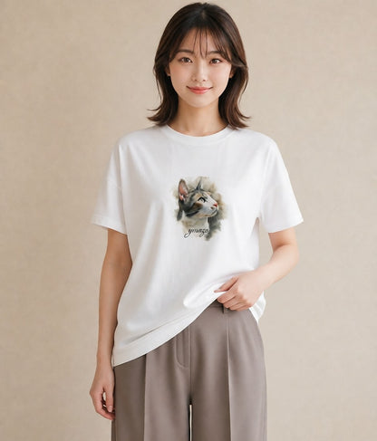 グラフィックTシャツ レディース スフィンクス 猫 ねこ イラスト ナチュラル 在宅 公園 白T YMAZO