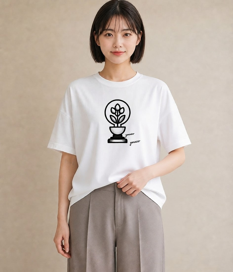 半袖Tシャツ レディース 観葉植物 ボタニカル 植物 イラスト ミニマル レイヤード 友達ギフト 白T YMAZO