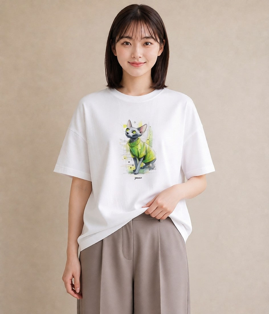 半袖Tシャツ レディース スフィンクス 猫 ねこ イラスト 可愛い 親子 20代 白T YMAZO