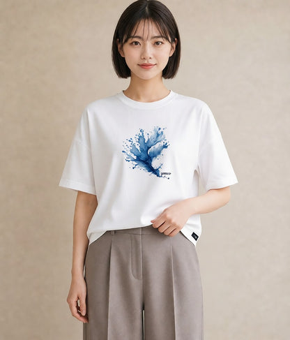 プリントTシャツ レディース 波 星空 宇宙 イラスト フェミニン ビーチ デイリーウェア 白T YMAZO