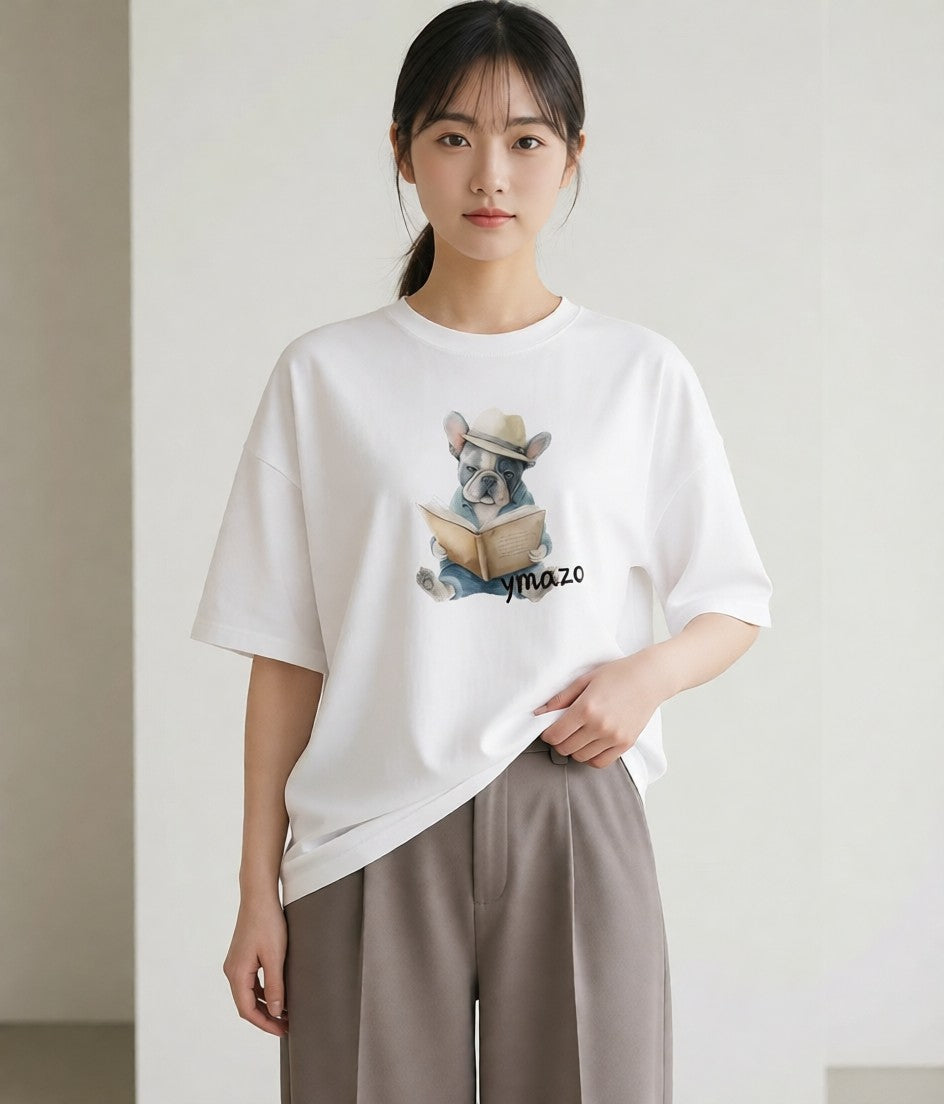 グラフィックTシャツ レディース フレンチブルドッグ フレブル 犬 いぬ イラスト カフェコーデ 親子 20代 白T YMAZO