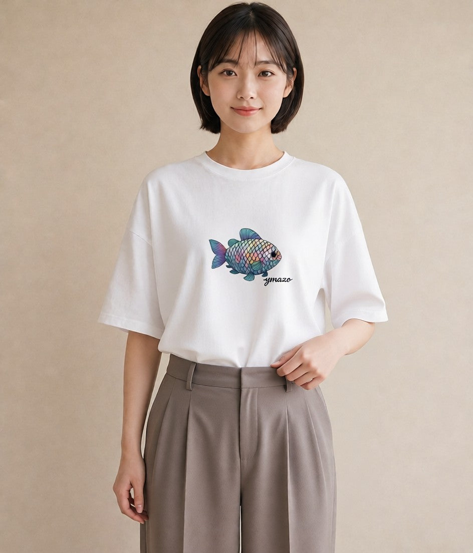 プリントTシャツ レディース グッピー ペット 動物 イラスト ヴィンテージ風 クリスマス 旅行 白T YMAZO