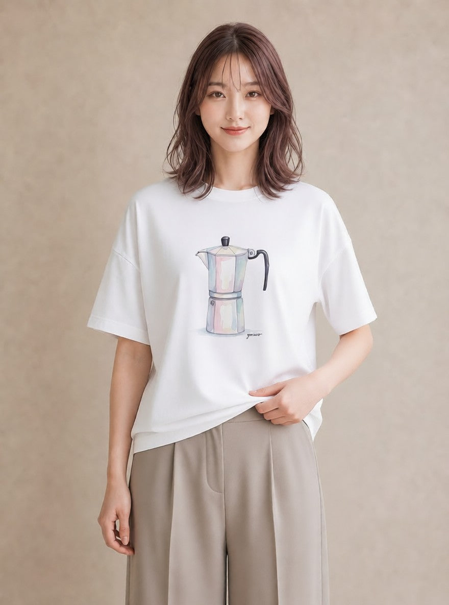 Tシャツ レディース コーヒー カフェ 珈琲 イラスト 旅行 母娘コーデ 白T YMAZO