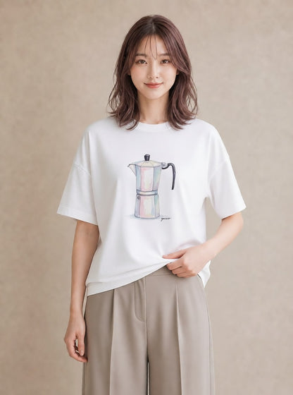 Tシャツ レディース コーヒー カフェ 珈琲 イラスト 旅行 母娘コーデ 白T YMAZO