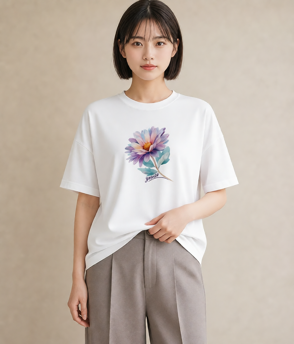 プリントTシャツ レディース ひまわり 向日葵 花 花柄 イラスト デイリーウェア 休日 白T