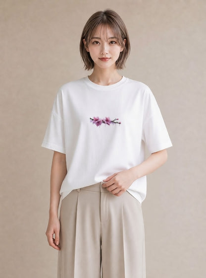 半袖Tシャツ レディース 梅 花 花柄 イラスト シンプル ホワイトデー 春服 白T