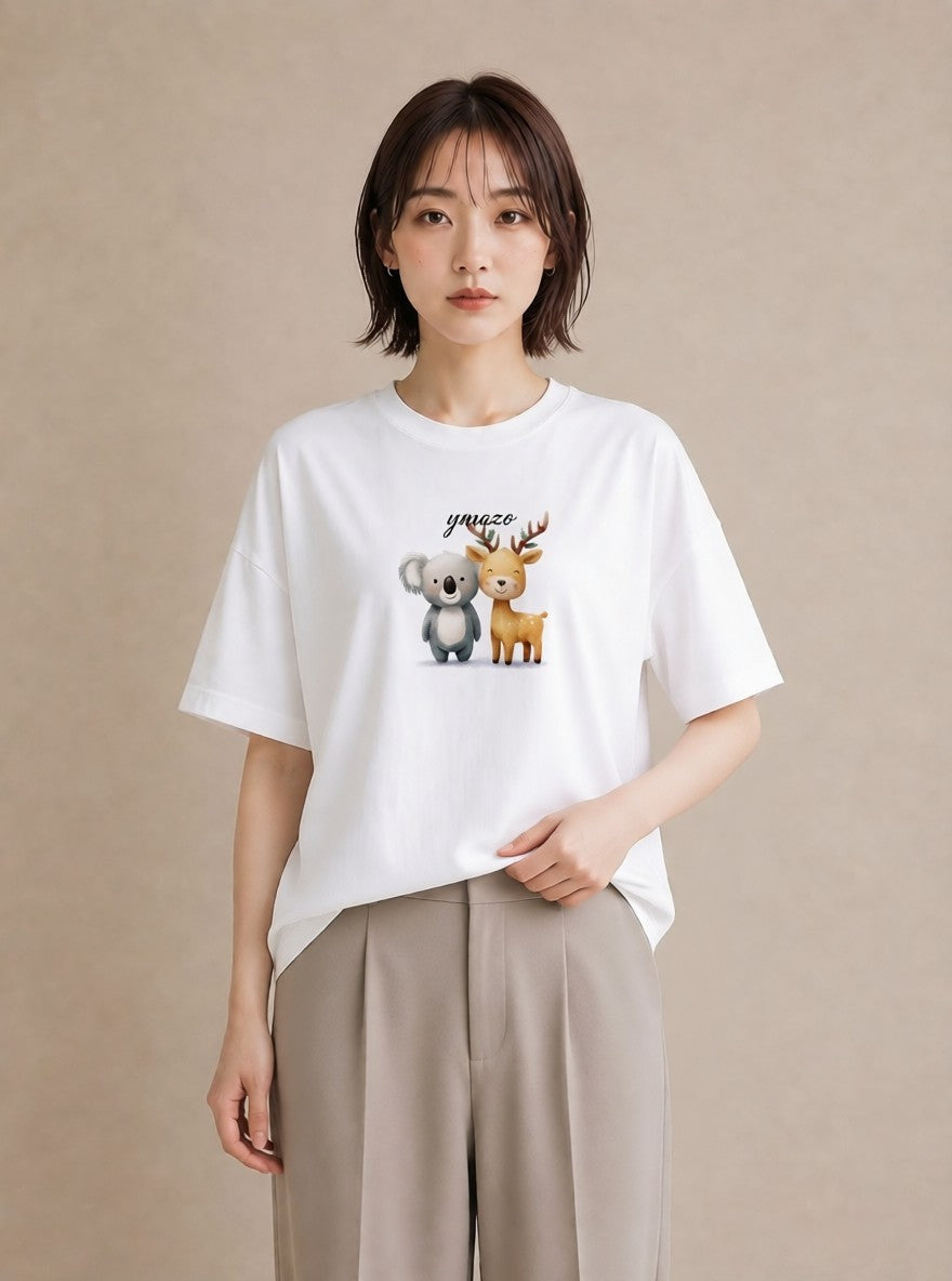 グラフィックTシャツ レディース コアラ 動物 アニマル イラスト カフェ巡り 女子会 白T YMAZO