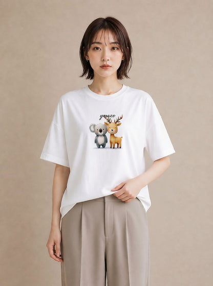グラフィックTシャツ レディース コアラ 動物 アニマル イラスト カフェ巡り 女子会 白T YMAZO