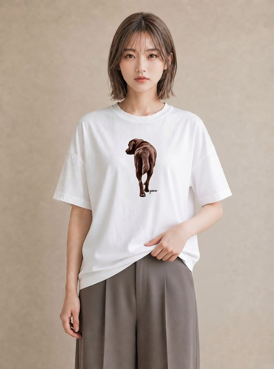 プリントTシャツ レディース ラブラドールレトリバー 犬 いぬ イラスト 韓国風 綿100 デート 白T YMAZO