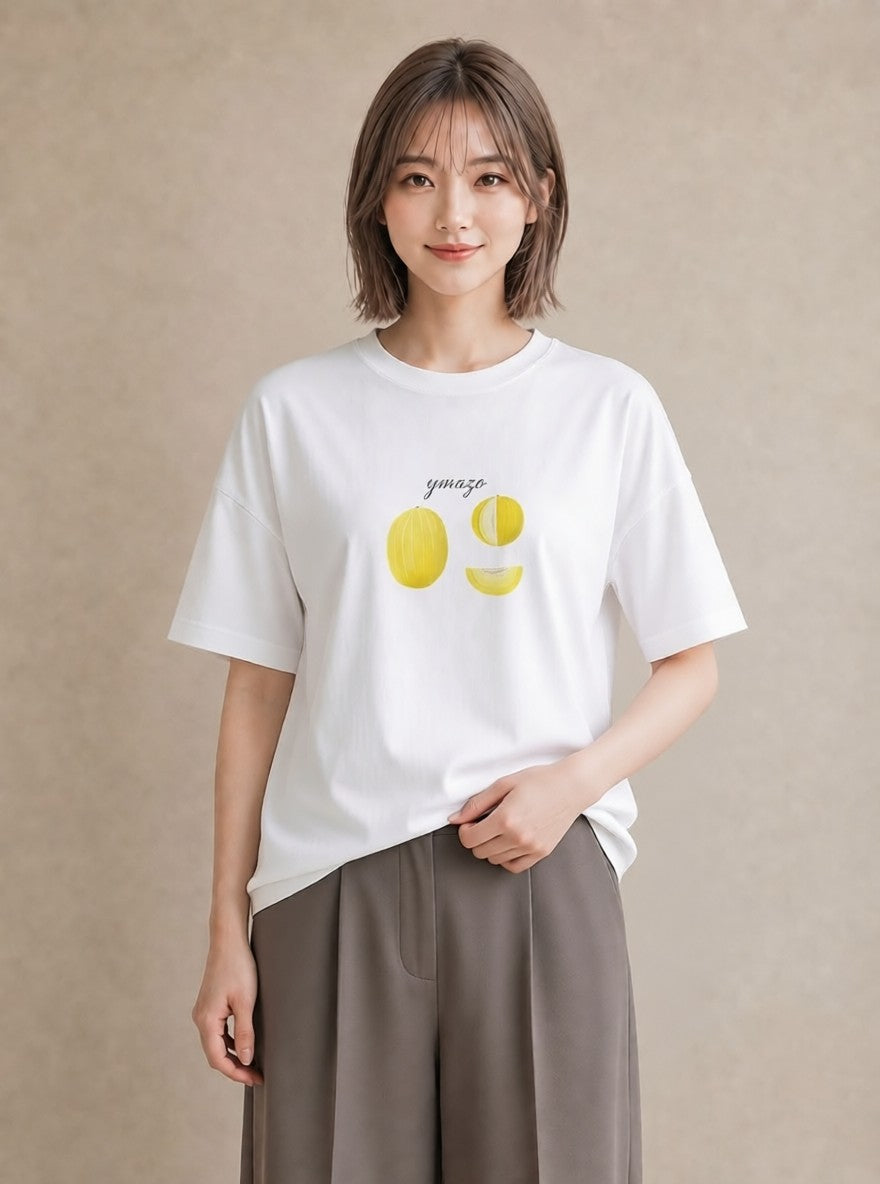 半袖Tシャツ レディース バナナ 食べ物 フード イラスト きれいめ 買い物 夏コーデ 白T YMAZO