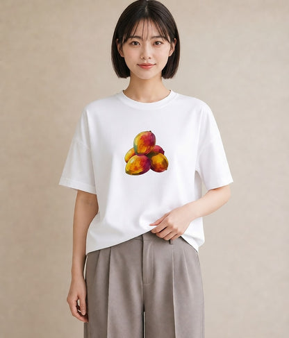 プリントTシャツ レディース みかん 食べ物 フード イラスト 水彩風 友達ギフト 部屋着 白T YMAZO