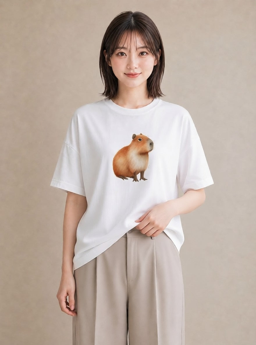 プリントTシャツ レディース ハムスター ペット 動物 イラスト 通勤 在宅 白T YMAZO