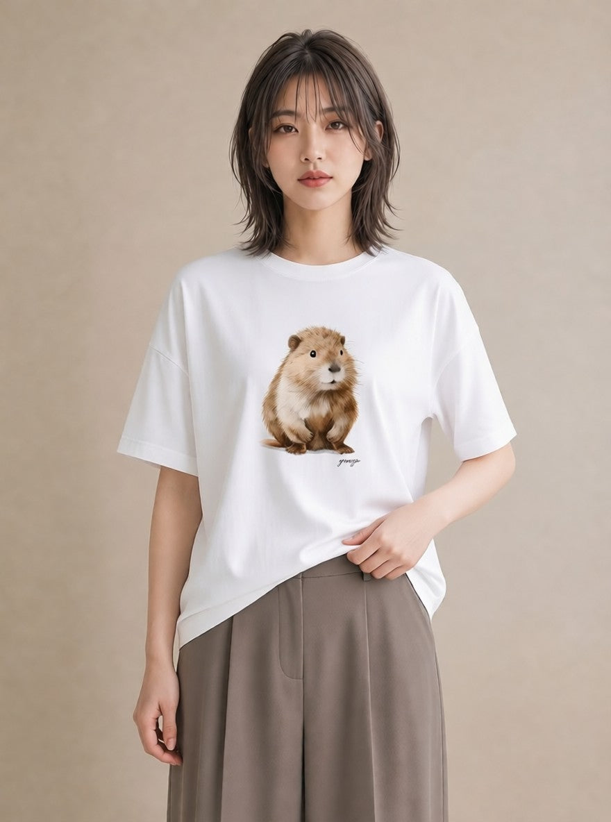 Tシャツ レディース フェレット ペット 動物 イラスト ゆるかわ ルームウェア ギフト 白T YMAZO