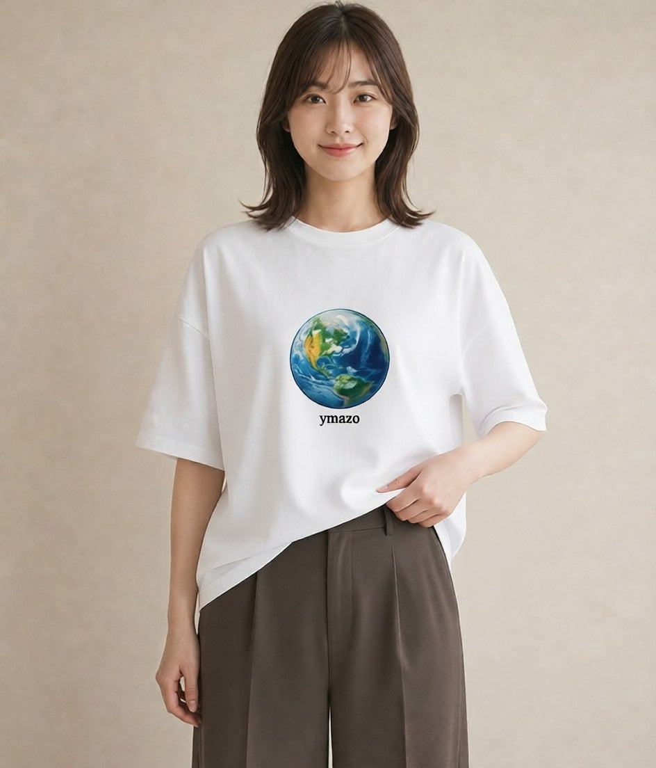 グラフィックTシャツ レディース 地球 星空 宇宙 イラスト ユニーク ビーチ デイリーウェア 白T YMAZO