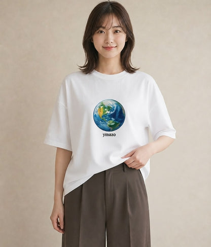 グラフィックTシャツ レディース 地球 星空 宇宙 イラスト ユニーク ビーチ デイリーウェア 白T YMAZO