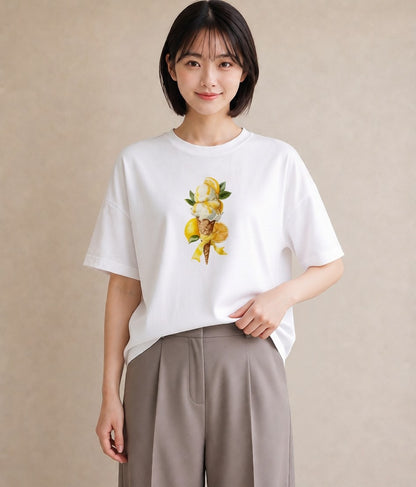デザインTシャツ レディース ソフトクリーム 食べ物 フード イラスト カジュアル 部屋着 女性向けギフト 白T YMAZO