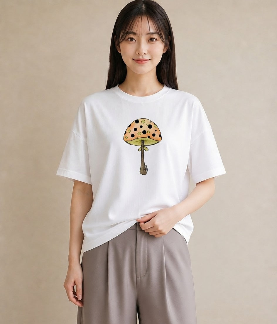 グラフィックTシャツ レディース きのこ 植物 ボタニカル イラスト 旅行コーデ 買い物 夏コーデ 白T YMAZO