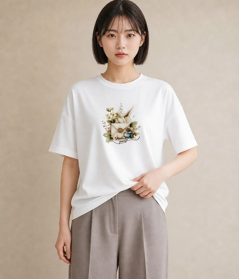 デザインTシャツ レディース 封蝋 手紙 アンティーク ナチュラル イラスト ゆるコーデ 親子 20代 白T YMAZO