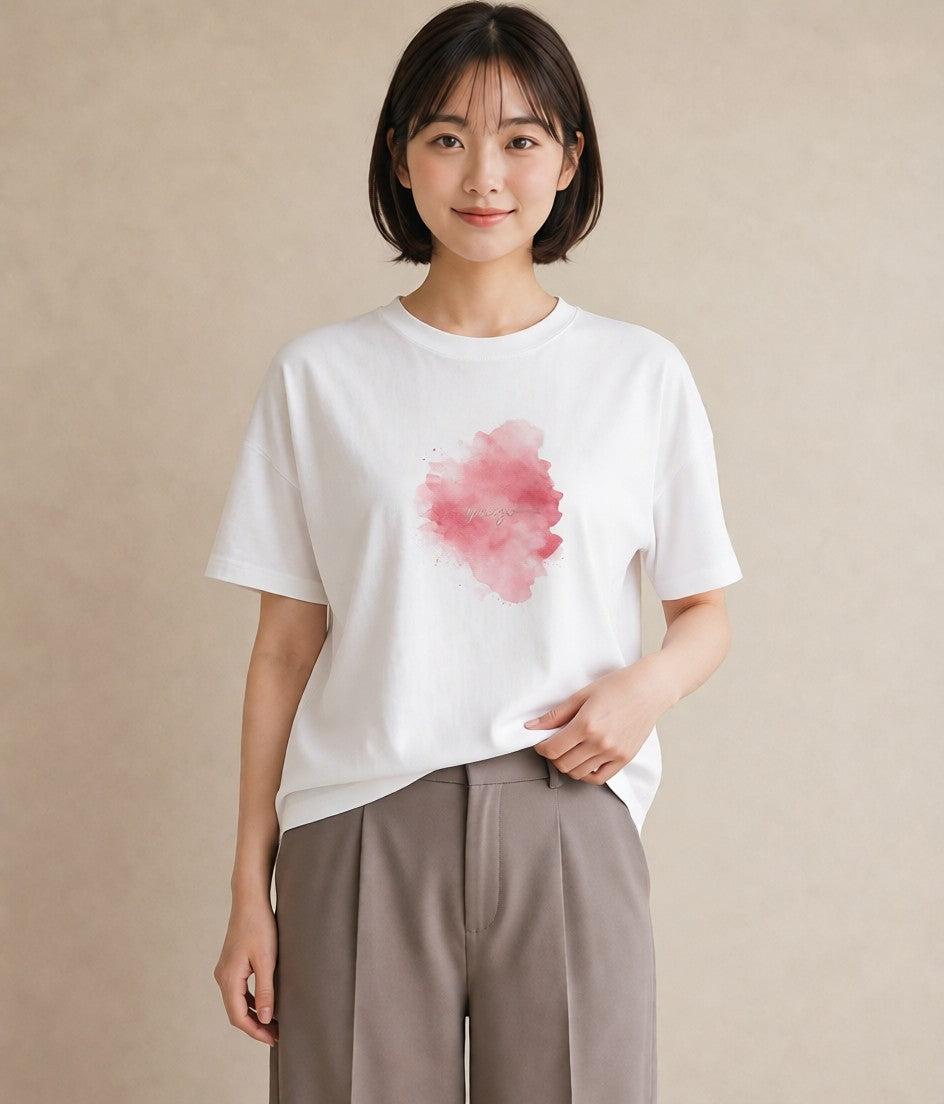 半袖Tシャツ レディース わたあめ 食べ物 フード イラスト 水彩風 カジュアルコーデ 買い物 白T YMAZO