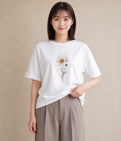 デザインTシャツ レディース デイジー 花 花柄 イラスト 旅行コーデ 旅行 母娘コーデ 白T