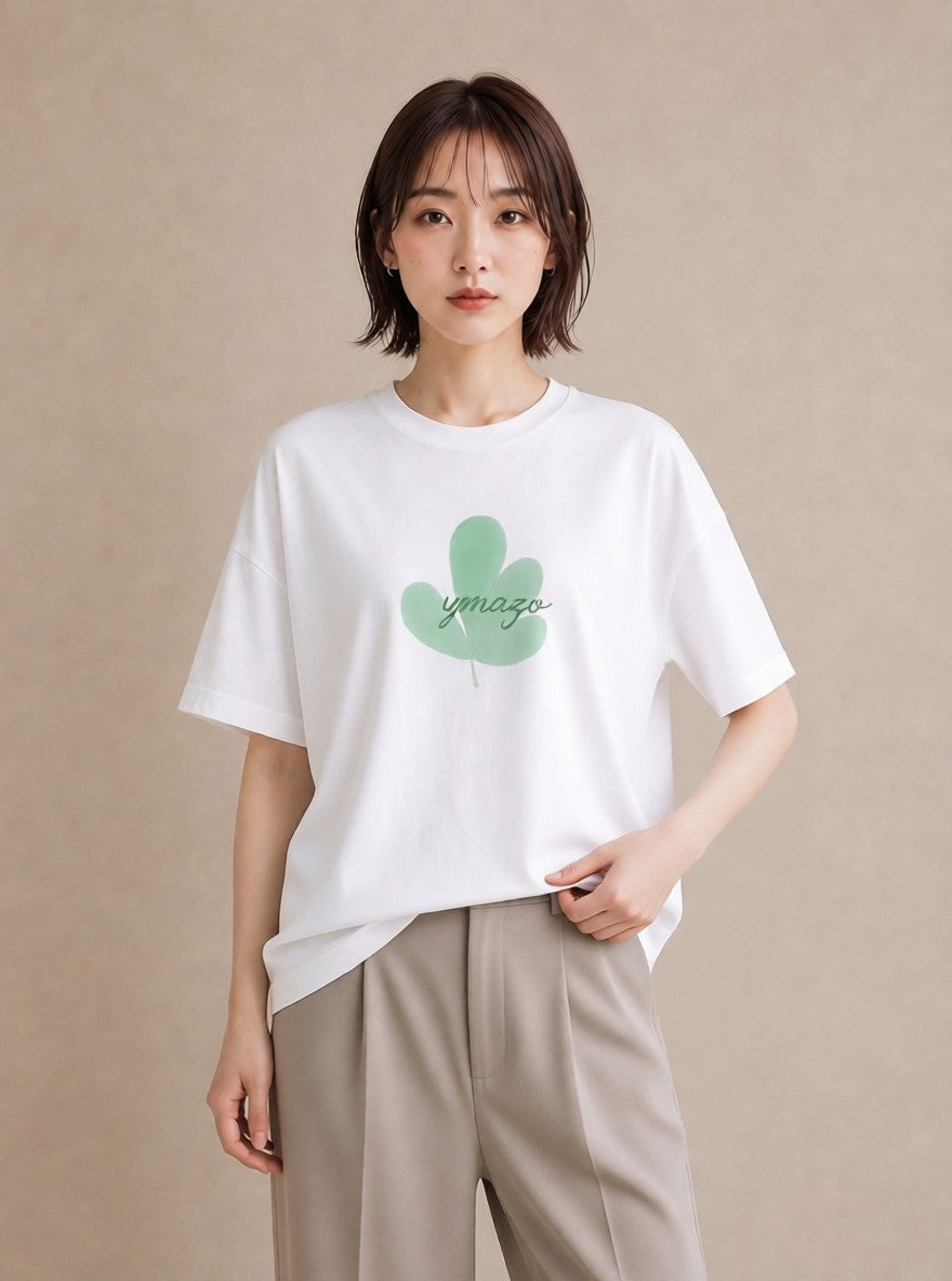 Tシャツ レディース 芝生 植物 ボタニカル イラスト きれいめカジュアル 誕生日プレゼント 綿100 白T YMAZO