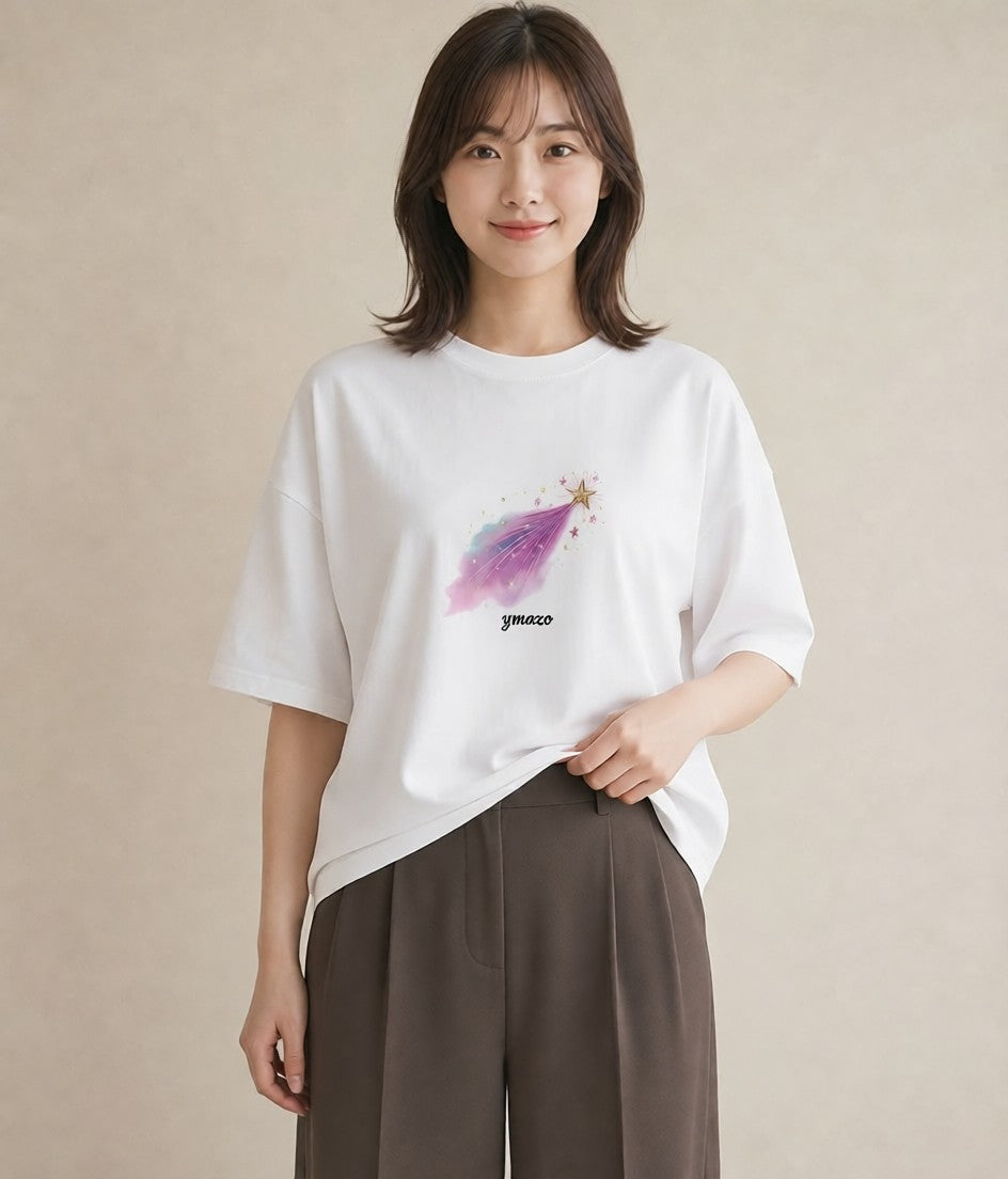 デザインTシャツ レディース オーロラ 星空 宇宙 イラスト ラフカジュアル 姉妹 送別ギフト 白T YMAZO