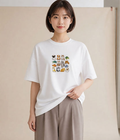 プリントTシャツ レディース パグ 犬 いぬ イラスト ヴィンテージ風 ギフト 母の日 白T YMAZO