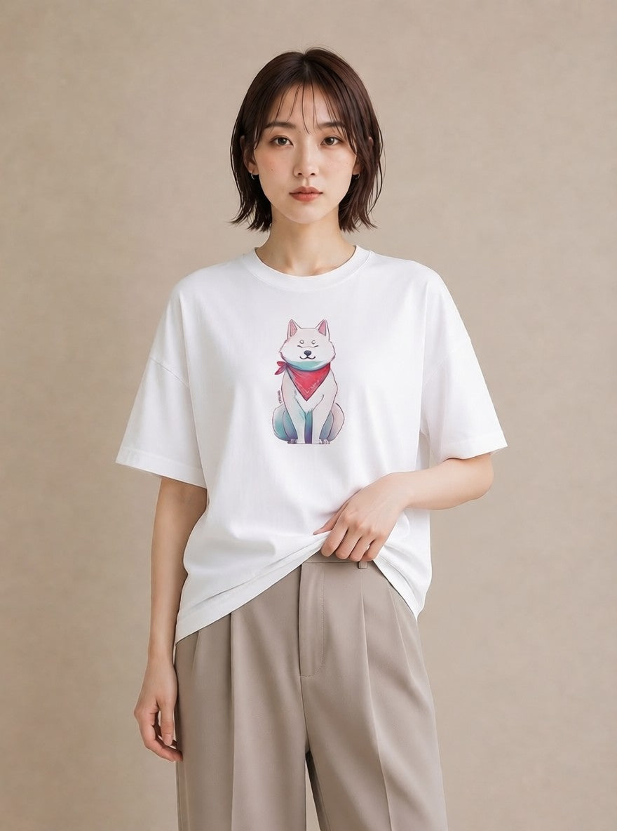 Tシャツ レディース 白柴 犬 いぬ イラスト 個性的 週末コーデ 敬老の日 白T YMAZO