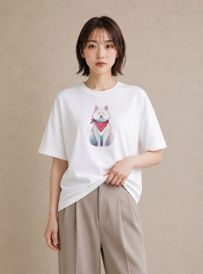 Tシャツ レディース 白柴 犬 いぬ イラスト 個性的 週末コーデ 敬老の日 白T YMAZO