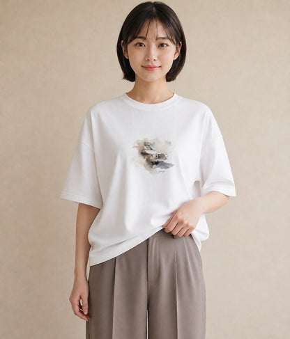 プリントTシャツ レディース 駅のホーム ローカル線 駅 ナチュラル アンティーク イラスト ゆるコーデ 母娘コーデ 自分用 白T YMAZO