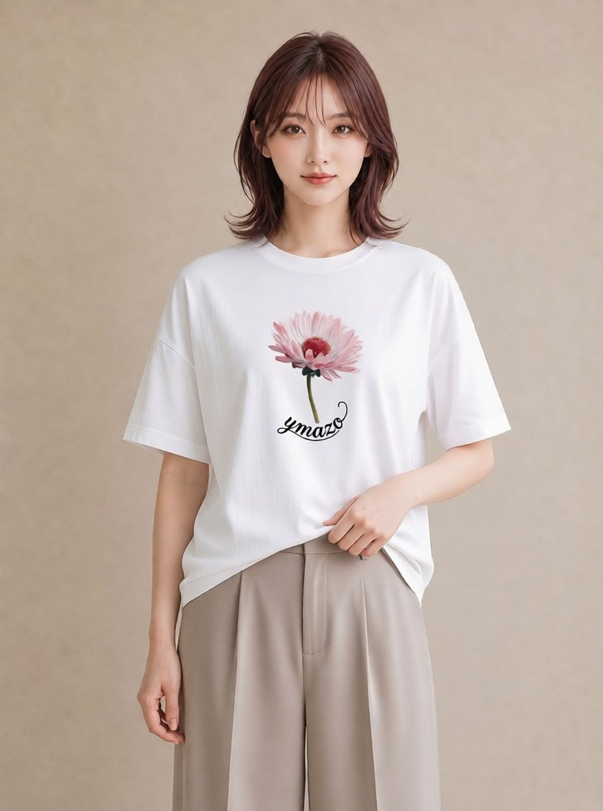 Tシャツ レディース デイジー 花 花柄 イラスト 可愛い 女性向けギフト 散歩 白T