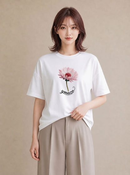 Tシャツ レディース デイジー 花 花柄 イラスト 可愛い 女性向けギフト 散歩 白T