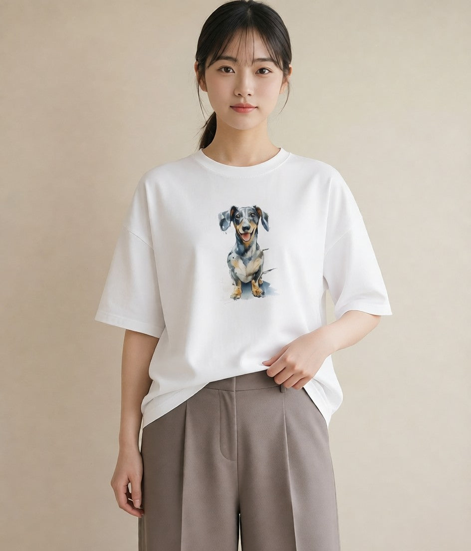 半袖Tシャツ レディース ミックス犬 犬 いぬ イラスト 手描き風 ルームウェア ギフト 白T YMAZO
