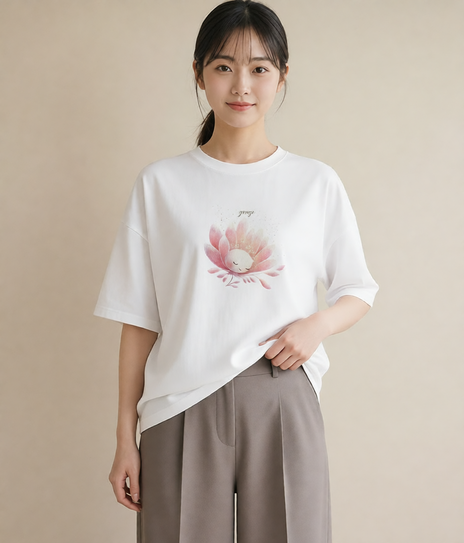半袖Tシャツ レディース カスミソウ かすみ草 花 花柄 イラスト 旅行コーデ デート 帰省 白T