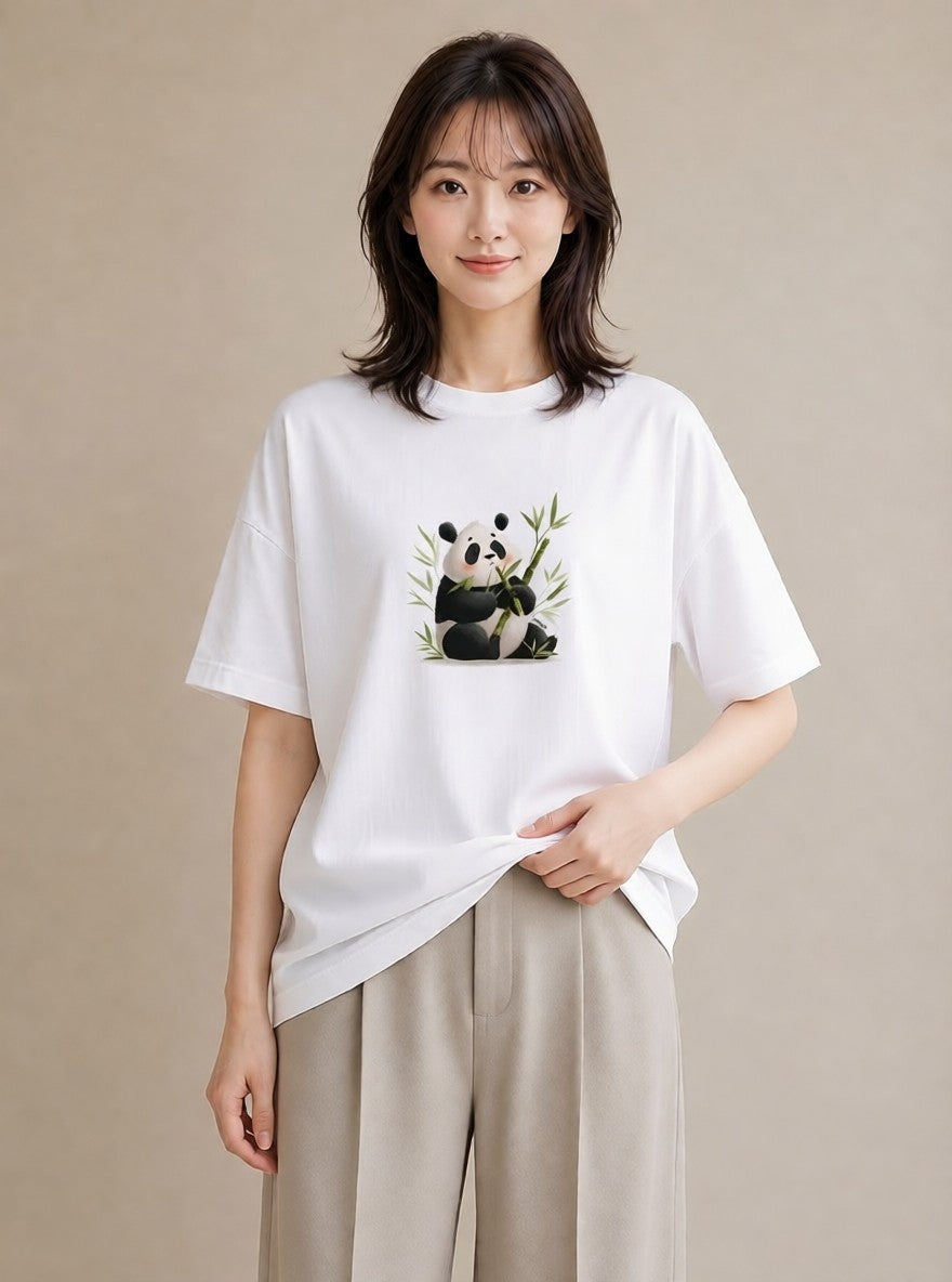 デザインTシャツ レディース パンダ 動物 アニマル イラスト 抜け感 敬老の日 ホワイトデー 白T YMAZO