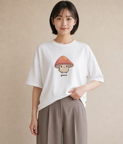 デザインTシャツ レディース きのこ 植物 ボタニカル イラスト 公園 ママ 白T YMAZO