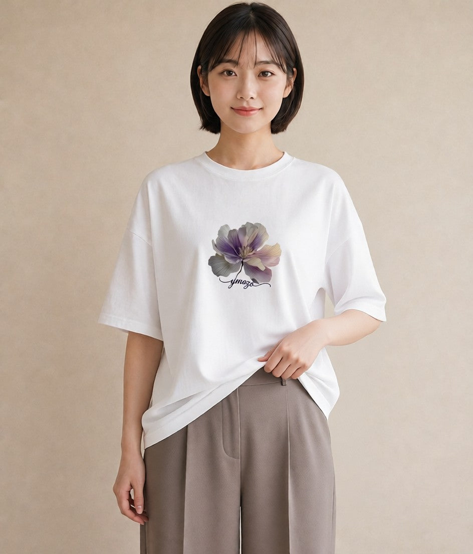 グラフィックTシャツ レディース コスモス 秋桜 花 花柄 イラスト カフェコーデ クリスマス 旅行 白T