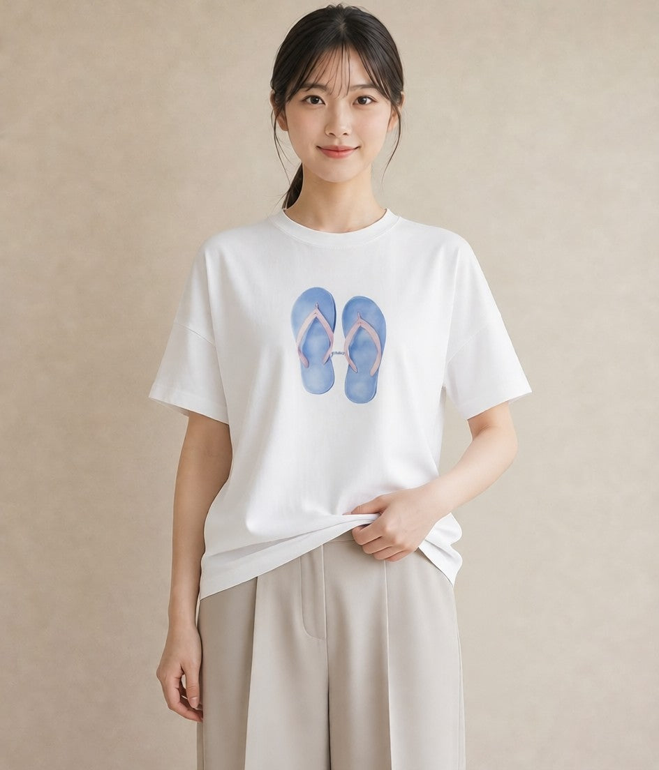 半袖Tシャツ レディース バレエシューズ バレエ トウシューズ ナチュラル アンティーク イラスト 淡色 女子会 お揃い 白T YMAZO