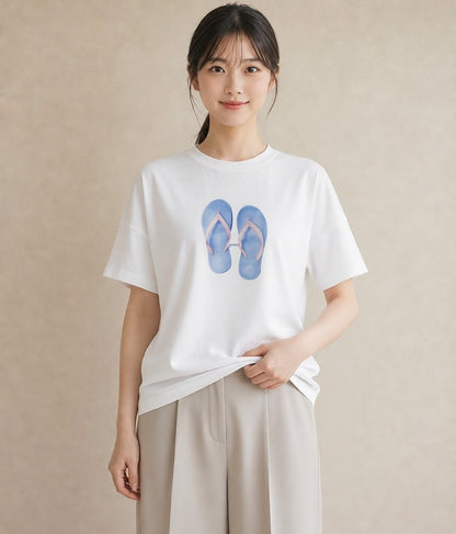 半袖Tシャツ レディース バレエシューズ バレエ トウシューズ ナチュラル アンティーク イラスト 淡色 女子会 お揃い 白T YMAZO