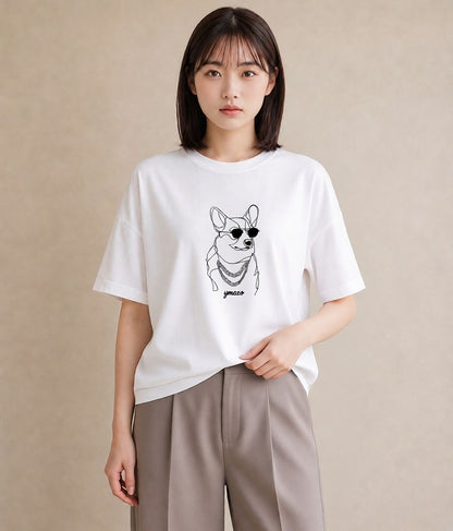 プリントTシャツ レディース 犬 いぬ わんこ イラスト 公園 ママ 白T YMAZO