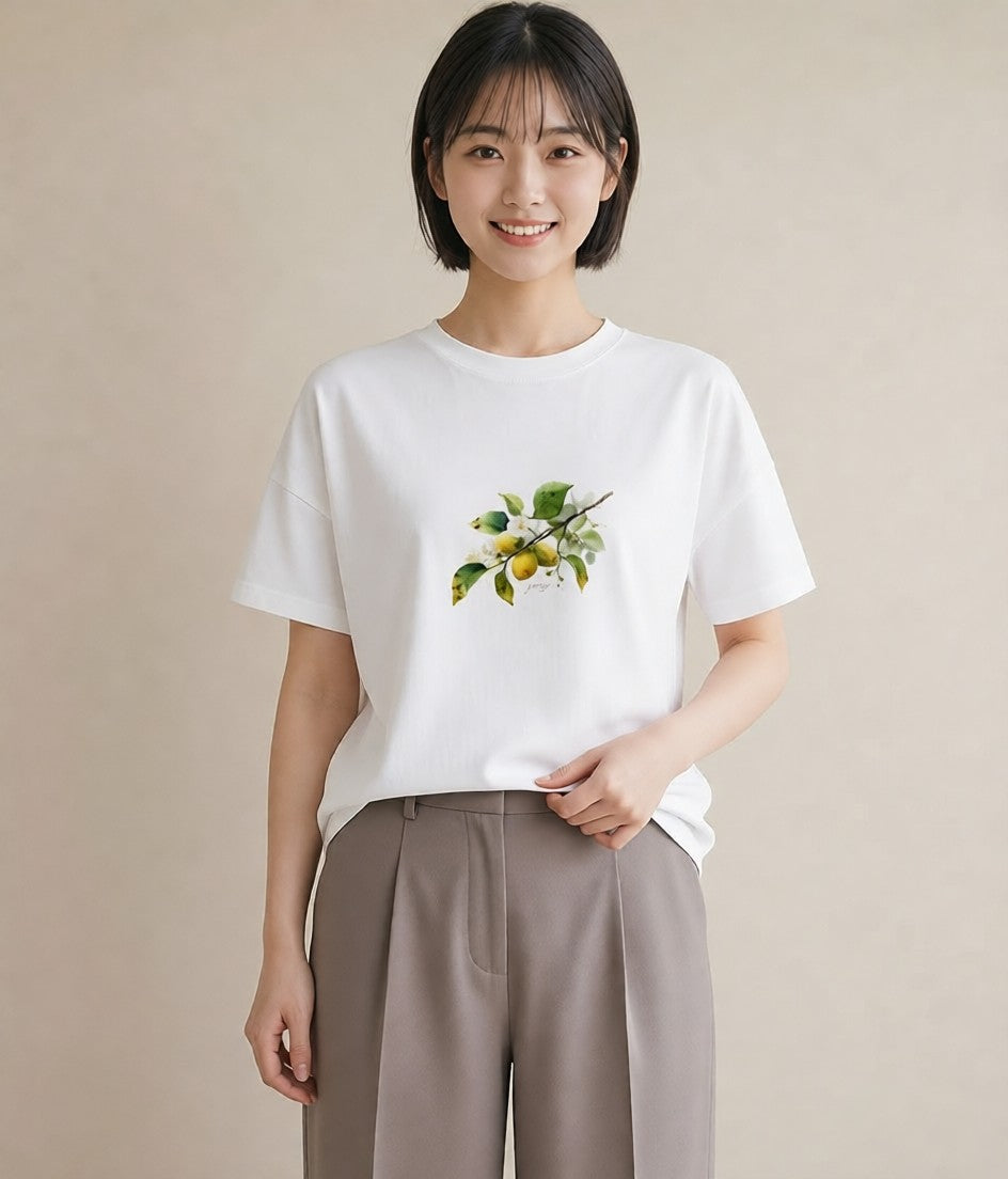 Tシャツ レディース 金木犀 花 花柄 イラスト 淡色 お出かけ 普段着 白T YMAZO